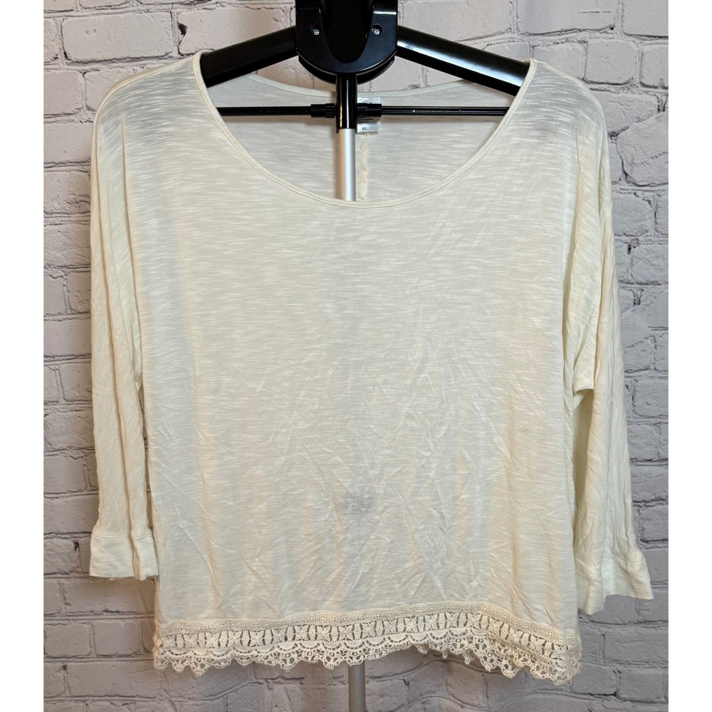 Wrangler Wrancher Womens XL Cream Slub Knit Crochet Lace Trim‎ Top